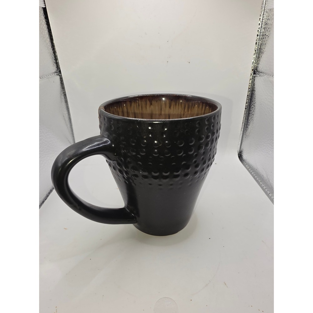 Pfaltzgraff Cambria Black Dimpled Stoneware Coffee Mug Brown Reactive Glaze 18oz